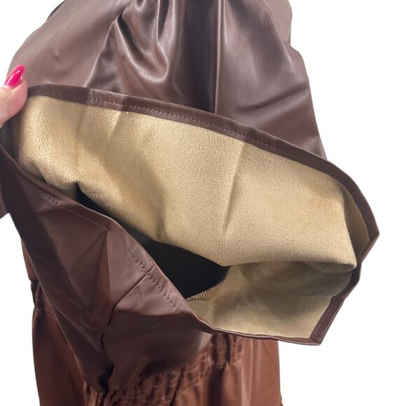 Brown Soft Vegan Leather Tiered Midi Dress Sz 4X V-Neck Ruffle Slimming - Picture 4 of 10